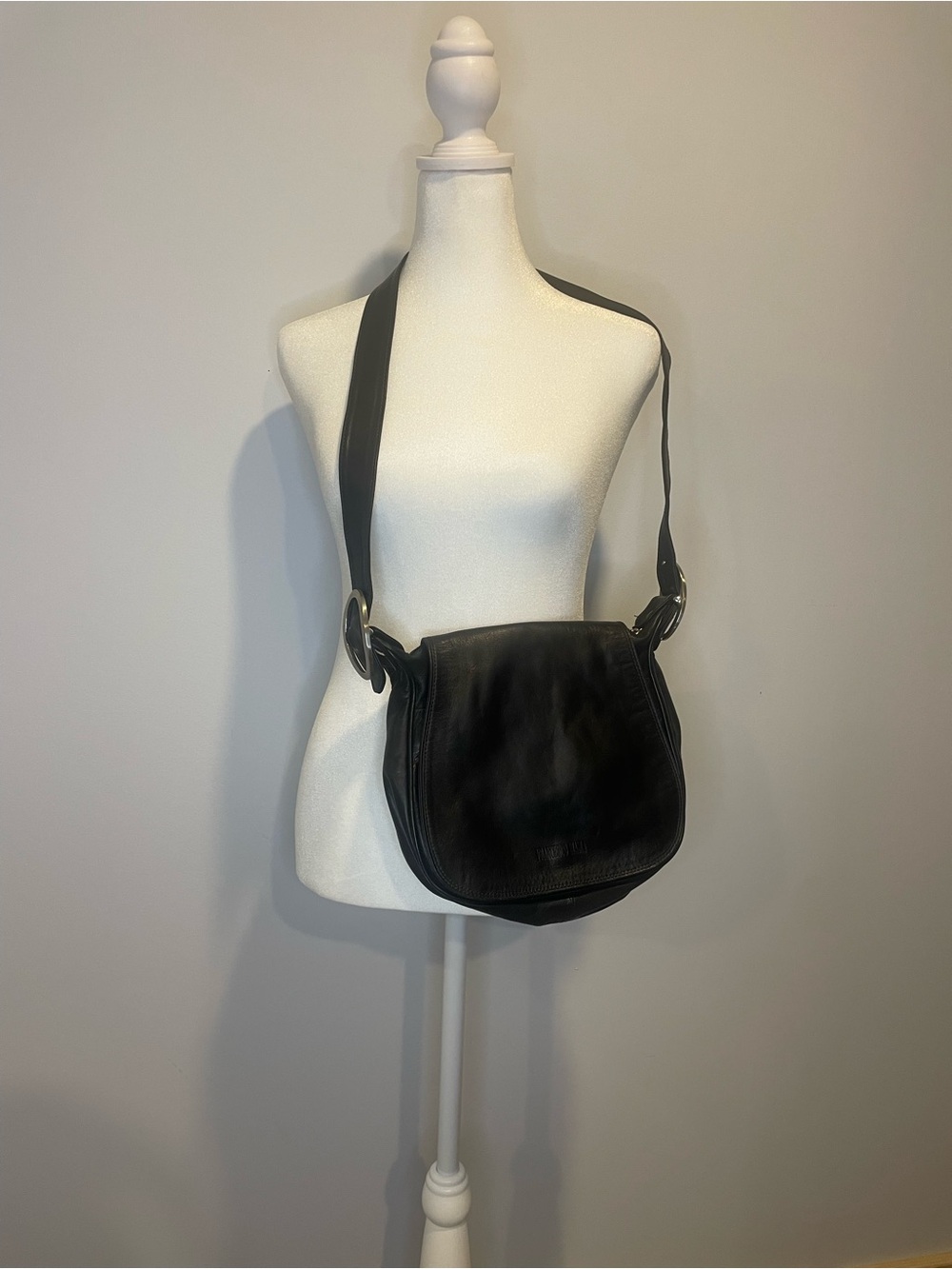 Y2K Black Francesco Biasia Leather Saddle Bag